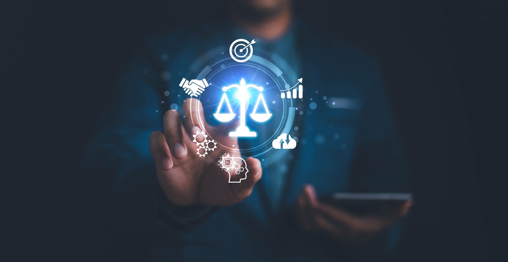 AI ethics or AI Law concept. Developing AI codes of ethics. Compliance, regulation, standard , business policy and responsibility for guarding against unintended bias in machine learning algorithms.